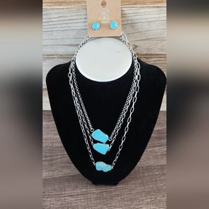 Turquoise and silver necklace and earring set